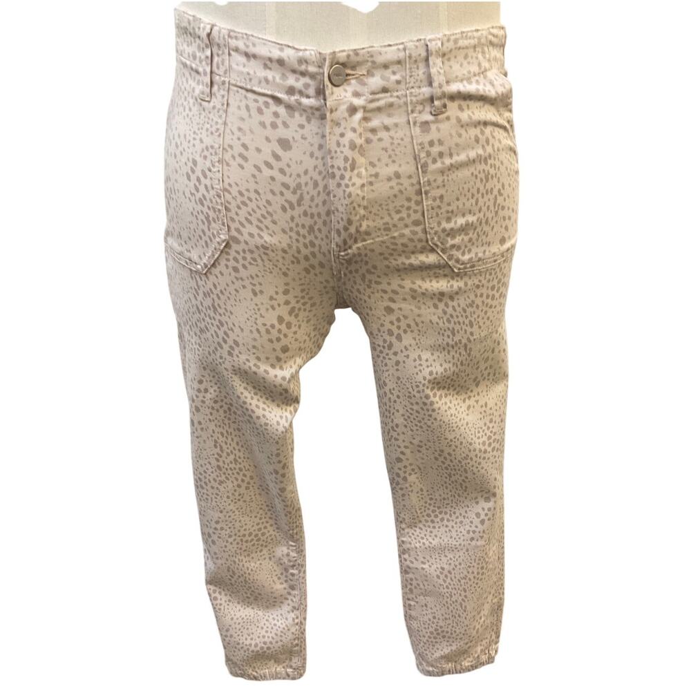 NWT Paige Mayslie Cropped Denim Jogger Pants Womens Size 30 Cream Leopard Print